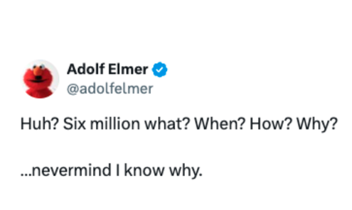 Example of an X post from the Adolf Elmer parody account that is spreading antisemitic conspiracy theories.